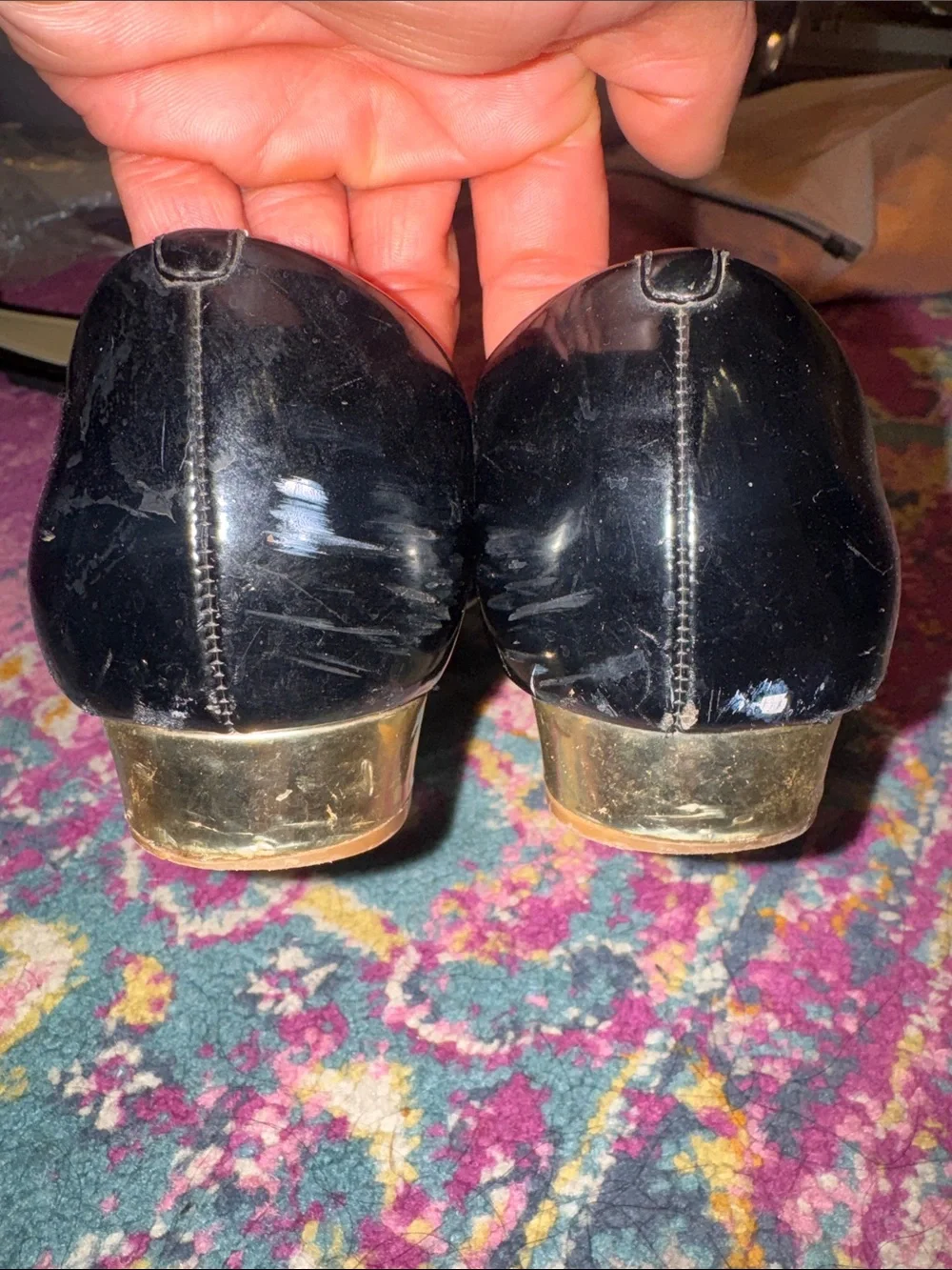 Black Flats With Gold Block Heel